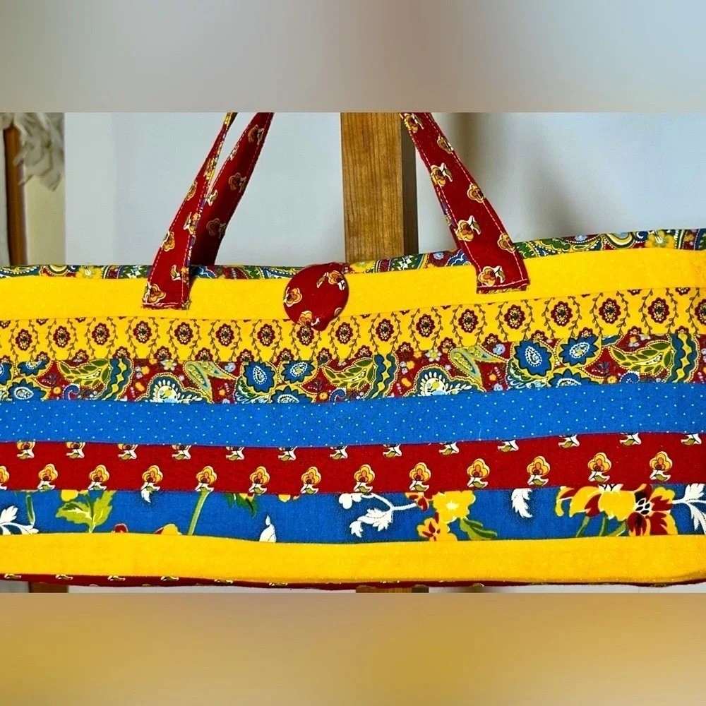 Vibrant & Colorful Art to Wear Beach Tote Bag with Fabric-Covered Button Closure